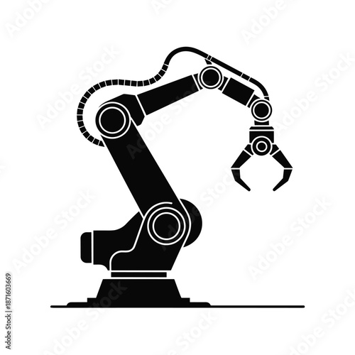Robotic Arm Illustration: A sleek, black silhouette of a robotic arm stands as a symbol of technological advancement and precision.