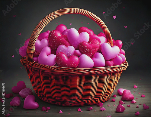 Basket Full of Pink and Red Hearts AI
