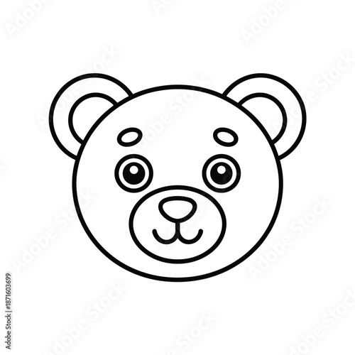Cute teddy bear illustration: A simple line drawing of a charming teddy bear face, exuding a sense of innocence and joy, perfect for various creative projects.