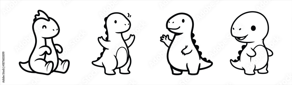 Obraz premium Cute Cartoon Dinosaurs Collection - Vector Illustration