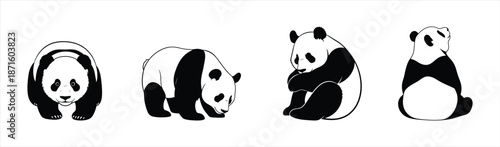 Charming Set of Illustrated Giant Pandas Displaying Various Poses and Activities