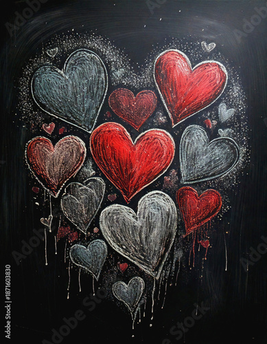 White and Red Chalk Drawn Hearts on a Blackboard AI