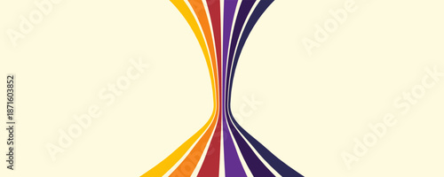 Abstract colorful 70s background vector. Vintage retro wallpaper with rainbow stripes and wavy lines. A 1970 color illustration suitable for posters, banners, decorative items and wall art.