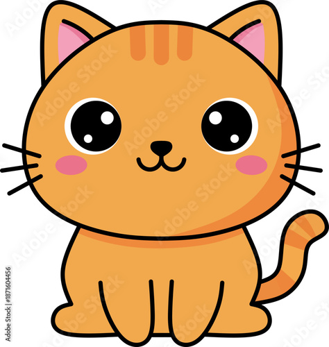 Cute kawaii orange cat cartoon character with a smiling face