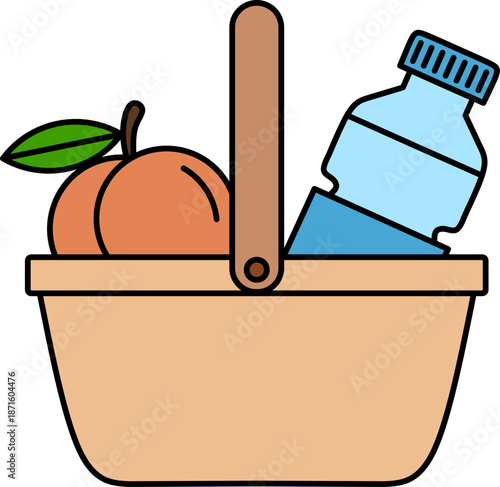 Minimalist picnic basket design element for food and travel projects