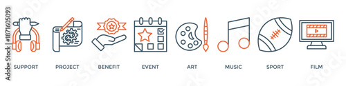 Sponsor banner web icon vector illustration concept with icon of support, project, benefit, art, event, music, sport, and film