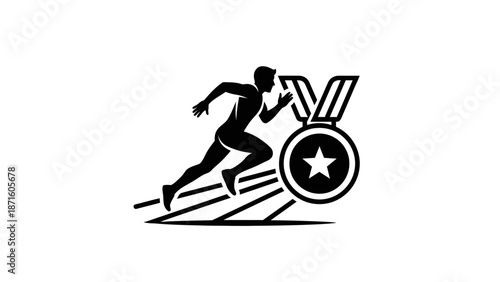 Runner Winning Medal Trophy Icon.