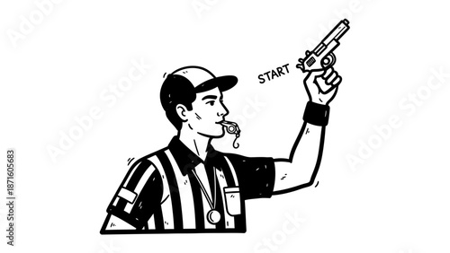 Referee holding a gun to start.