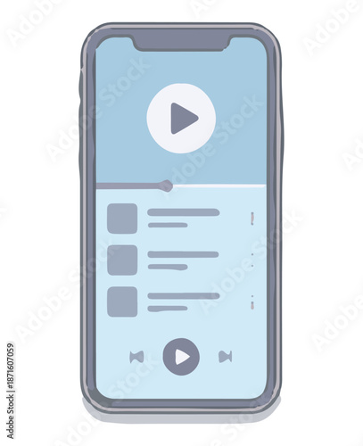 Smartphone screen displaying video streaming app interface vector illustration.