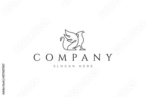 Griffin mythological animal logo with an abstract linear design concept
