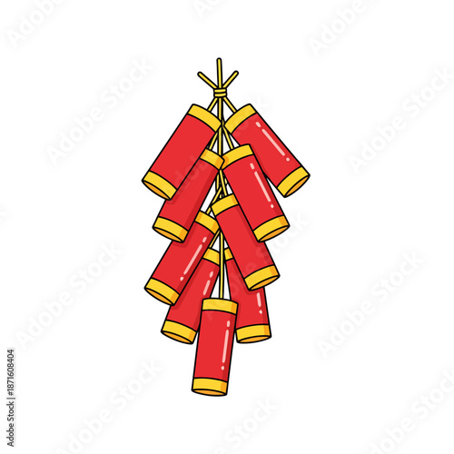 Traditional Red Firecracker Cluster Bunch Tied Together Isolated on White Background for Celebration and Holiday Events