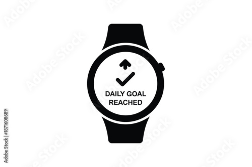 Silhouette of a smartwatch displaying daily goal reached notification in silhouette