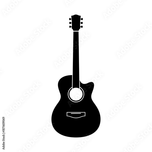 Acoustic Guitar Silhouette Vector Icon - Musical Instrument Black Shape on White Background - Minimalist Music Symbol