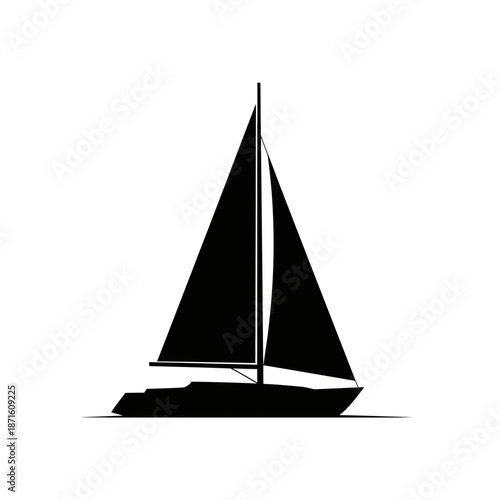 Sailboat Silhouette Vector Icon - Sea Boat Black Shape on White Background - Minimalist Transport Symbol