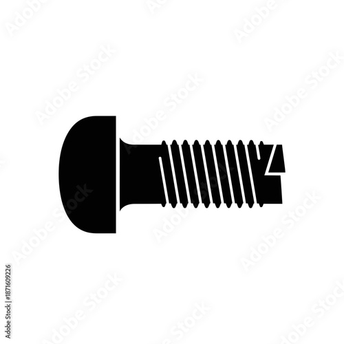 Bolt Metal Silhouette Vector Icon - Fastener Hardware Black Shape on White Background - Minimalist Construction Symbol