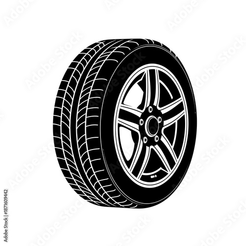 Car Tire Silhouette Vector Icon - Wheel Rim Black Shape on White Background - Minimalist Automotive Symbol