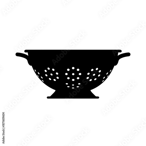 Colander Silhouette Vector Icon - Pasta Strainer Black Shape on White Background - Minimalist Kitchen Tool
