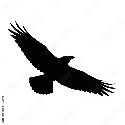 Crow Flying Silhouette Vector Icon - Halloween Bird Black Shape on White Background - Minimalist Spooky Symbol