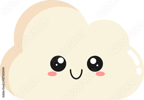 Cute Cloud Illustration: A cheerful, cartoon cloud smiling warmly with rosy cheeks and sweet expression, representing optimism and happy weather. 