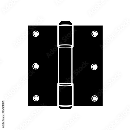 Hinge Door Hardware Silhouette Vector Icon - Metal Part Black Shape on White Background - Minimalist Construction Symbol