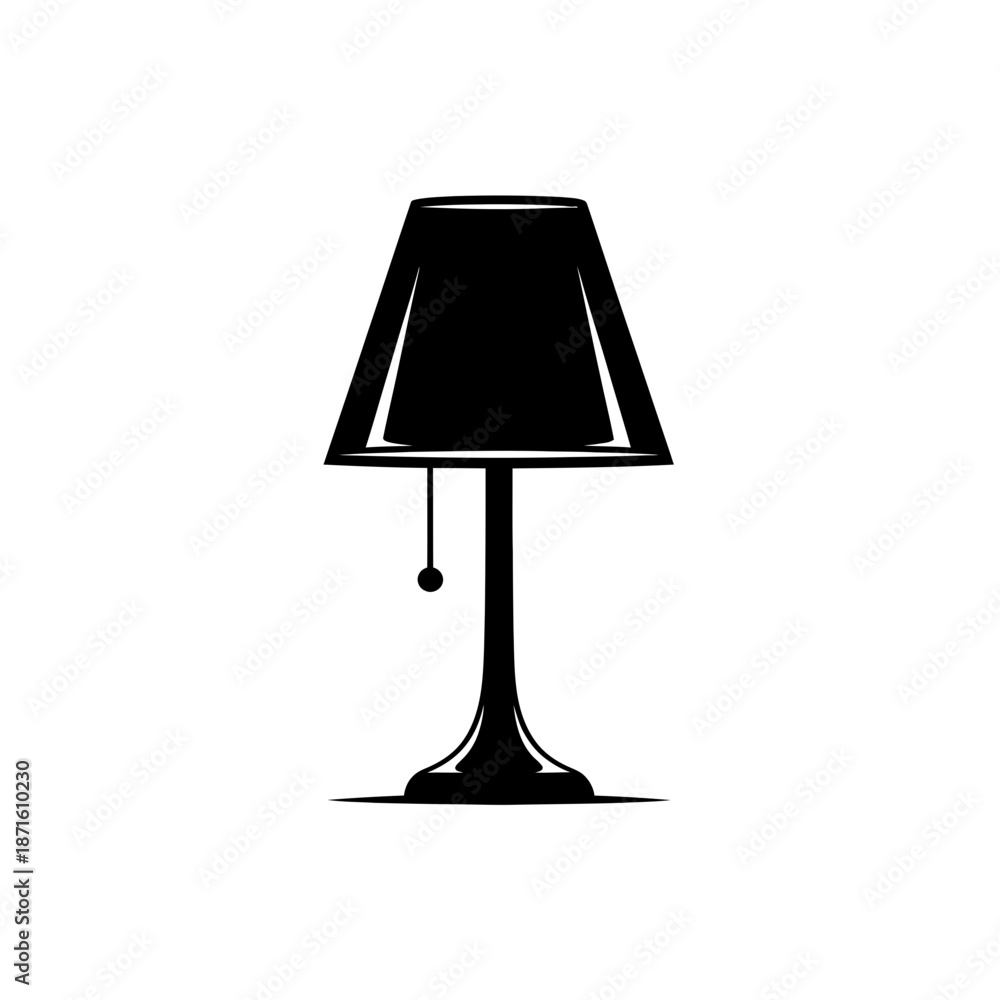 Fototapeta premium Table Lamp Silhouette Vector Icon - Light Fixture Black Shape on White Background - Minimalist Decor Symbol