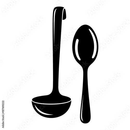Ladle Soup Spoon Silhouette Vector Icon - Serving Tool Black Shape on White Background - Minimalist Kitchen Symbol