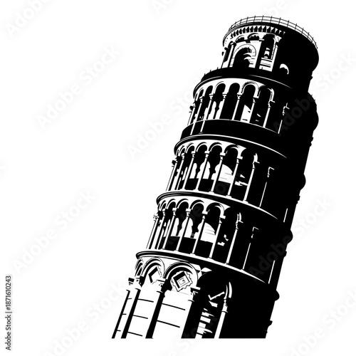Leaning Tower of Pisa Silhouette Vector Icon - Italy Landmark Black Shape on White Background - Minimalist Travel Symbol
