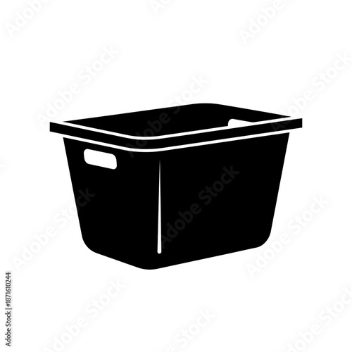 Laundry Basket Hamper Silhouette Vector Icon - Washing Icon Black Shape on White Background - Minimalist Home Symbol