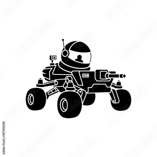 Mars Rover Vehicle Silhouette Vector Icon - Space Car Black Shape on White Background - Minimalist Science Symbol