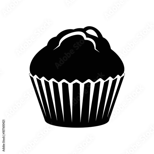 Muffin Cupcake Silhouette Vector Icon - Bakery Item Black Shape on White Background - Minimalist Food Symbol