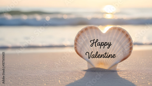 Sunset Beach Valentine Background with Copy Space