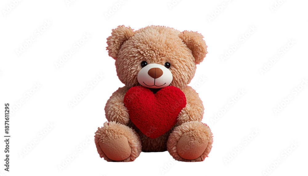Obraz premium A cute teddy bear sitting on a transparent background with a red heart