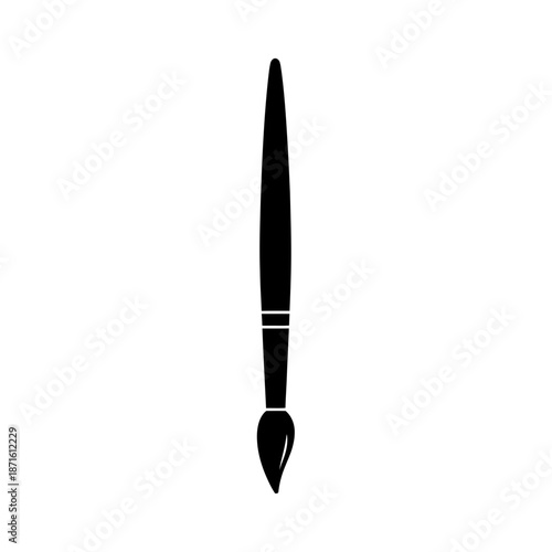 Paint Brush Round Tip Silhouette Vector Icon - Drawing Tool Black Shape on White Background - Minimalist Artist Symbol