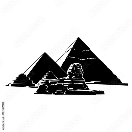 Pyramid of Giza Silhouette Vector Icon - Egypt Landmark Black Shape on White Background - Minimalist Ancient Symbol