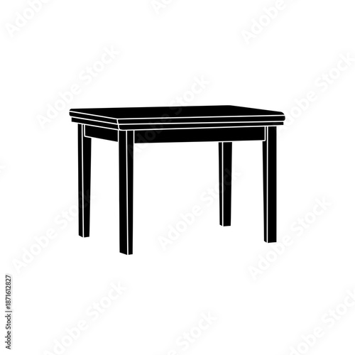 Table Dining Furniture Silhouette Vector Icon - Home Interior Black Shape on White Background - Minimalist Room Symbol