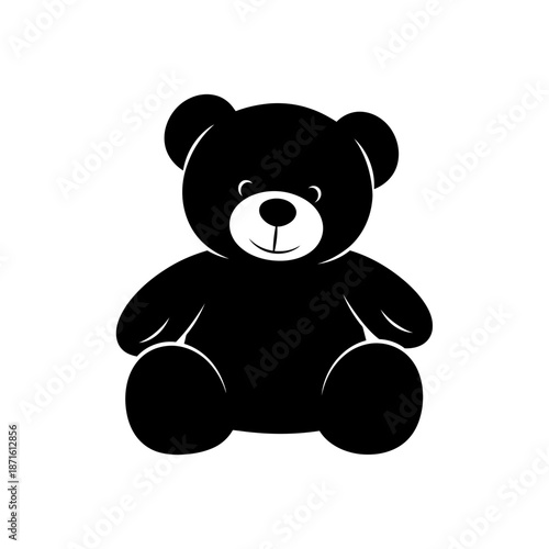 Teddy Bear Plush Toy Silhouette Vector Icon - Cute Sitting Bear Black Shape on White Background - Minimalist Nursery Symbol