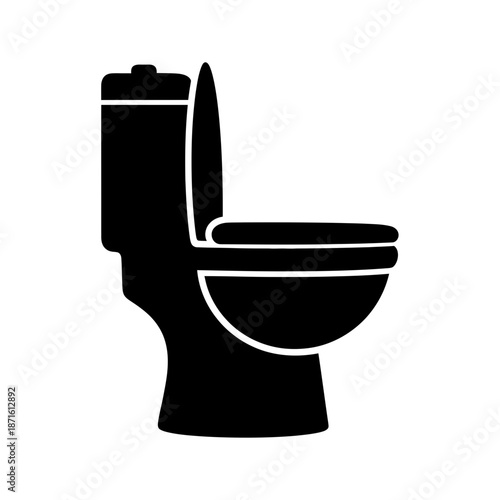Toilet Bowl Side View Silhouette Vector Icon - Bathroom Icon Black Shape on White Background - Minimalist Sanitary Symbol
