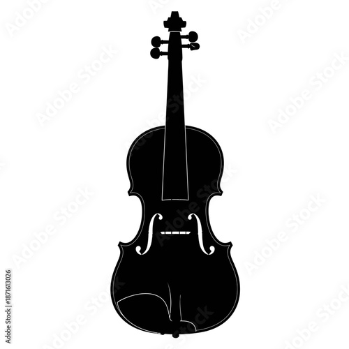 Violin String Instrument Silhouette Vector Icon - Classical Music Black Shape on White Background - Minimalist Orchestra Symbol
