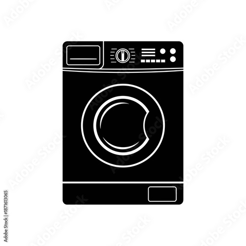 Washing Machine Appliance Silhouette Vector Icon - Laundry Icon Black Shape on White Background - Minimalist Home Symbol