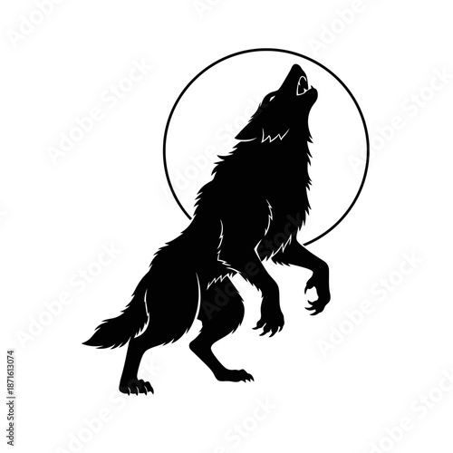 Werewolf Howling Wolf Silhouette Vector Icon - Moon Monster Black Shape on White Background - Minimalist Halloween Symbol