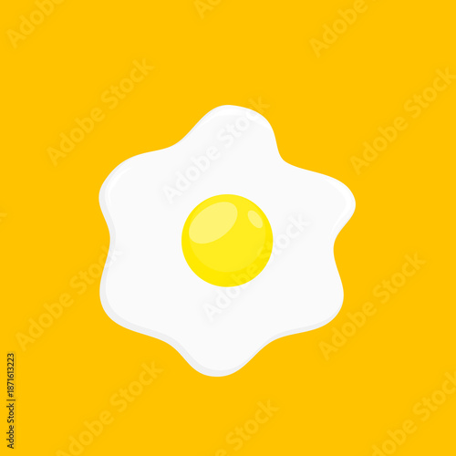Cartoon Illustration of a Fried Sunny Side Up Egg with Orange Background