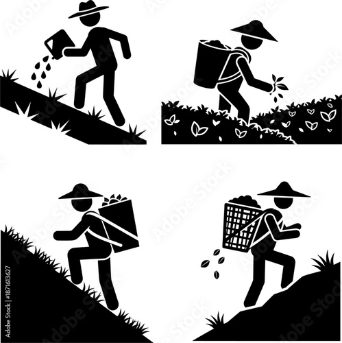 Tea Plantation Workers Harvesting and Picking Tea Leaves Pictogram