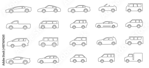 car icon set vehicle outline symbol illustration vector