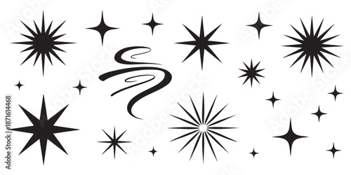 Collection of mid century modern starburst elements retro design shapes for vintage space age graphics and decor