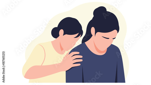 A compassionate friend offers solace and support to a sad, grieving woman, illustrating empathy and care during difficult times.
