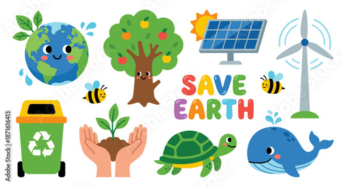 Cute Environmental Protection and Sustainability Elements Collection
