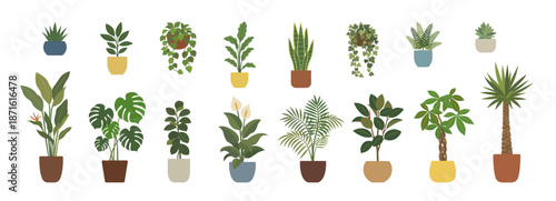 観葉植物のシンプルな北欧風フラットイラスト素材セット｜Minimal houseplant illustration set