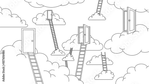 Vector illustration of an oil refinery plant and industrial landscape design featuring a cartoon sketch style with science icons and circuit board pattern art