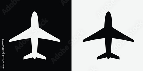 Set of airplane icons. Vector illustration, pictogram isolated on black white background. Colors can be edited.