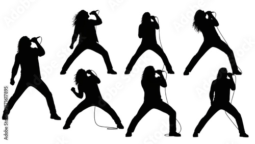 Dynamic Silhouettes of Rock Singer Capturing Energetic Live Performance and Musical Expression
